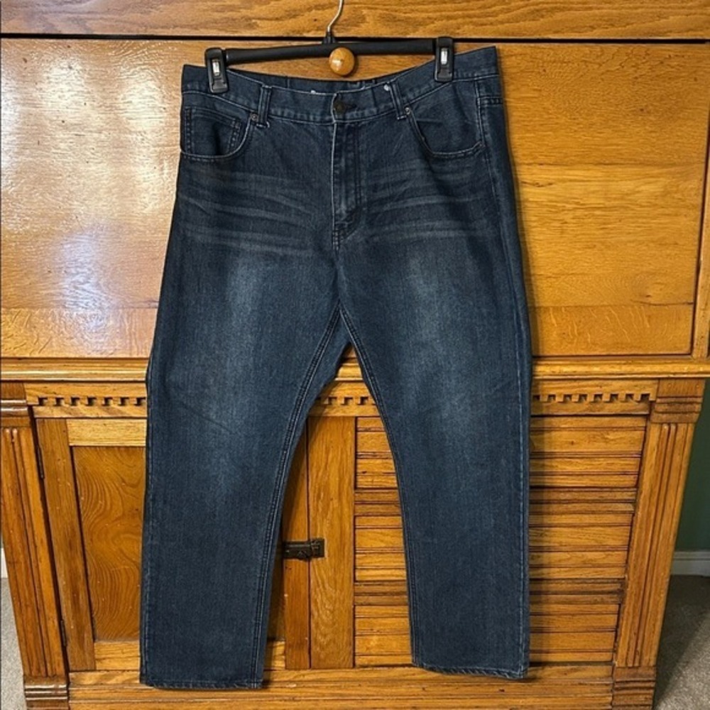Beverly Hills Polo Club Mens Dark Wash Straight Leg Jeans 36x32 Blue Denim - Picture 1 of 8
